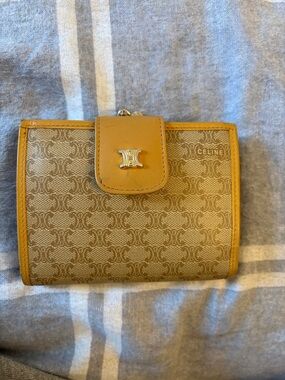 Celine Authentic Pre-Owned Kiss Lock Macadam Triomphe Monogram Compact Wallet